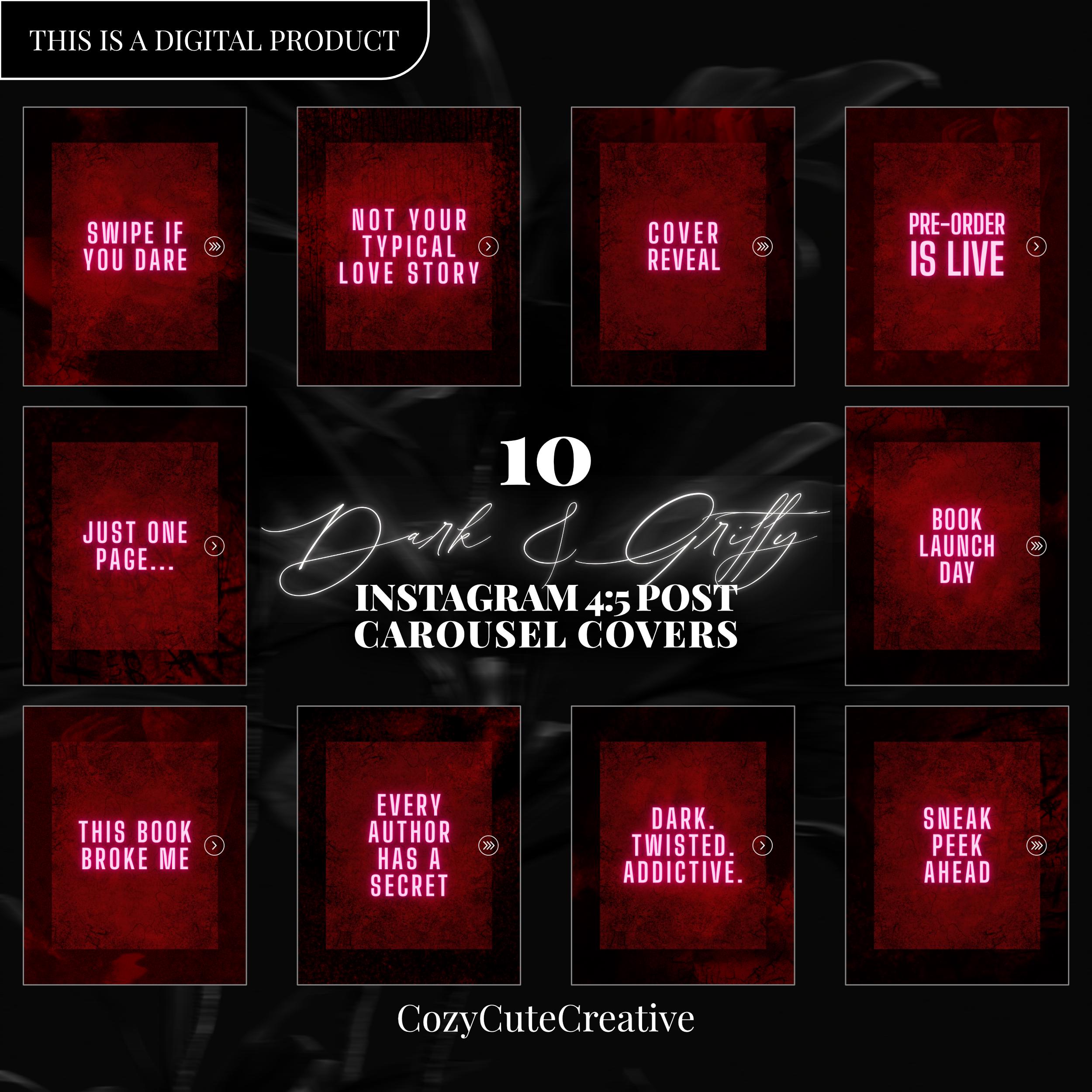Dark Romance Carousel Covers Set Moody Red Bookstagram Post Template