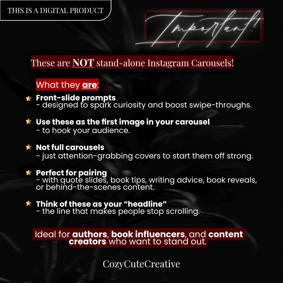 Dark Romance Carousel Covers Set Moody Red Bookstagram Post Template