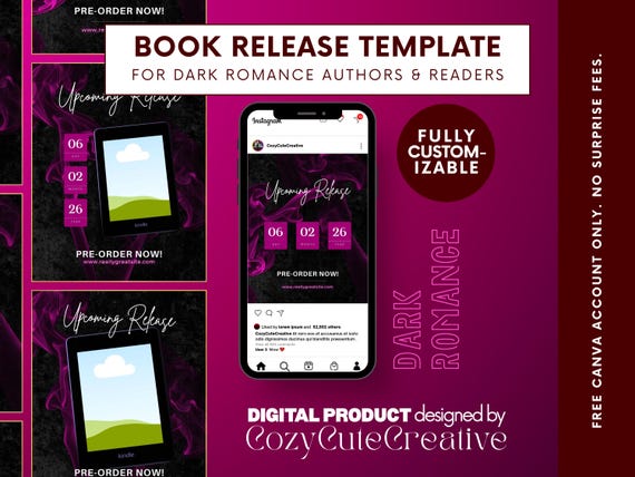 Dark Romance Author Book Launch Kit – Instagram Post & Story Templates