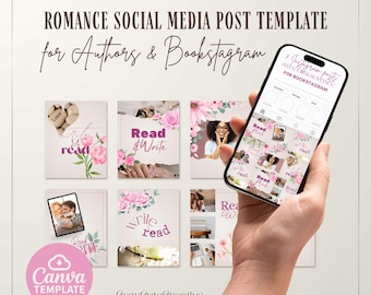 Romance Author Instagram Posts (4:5) - Editable Social Media Canva Template - Clean-Romance Author Branding