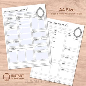 Printable Fantasy Character Core Profile & Novel Character Sheet  Fillable One-Page PDF Template for Writers, Story Outlining and Roleplay