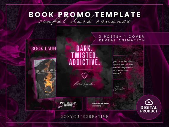 Editable Instagram Post Template for Dark Romance Authors - Book Launch & Promotion Canva Template