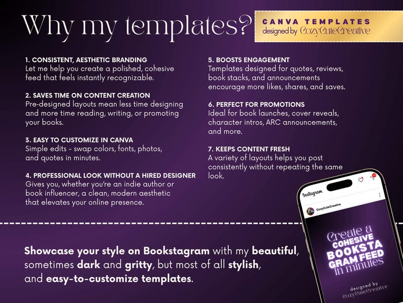 Editable Instagram Post Template for Dark Romance Authors - Purple Book ...
