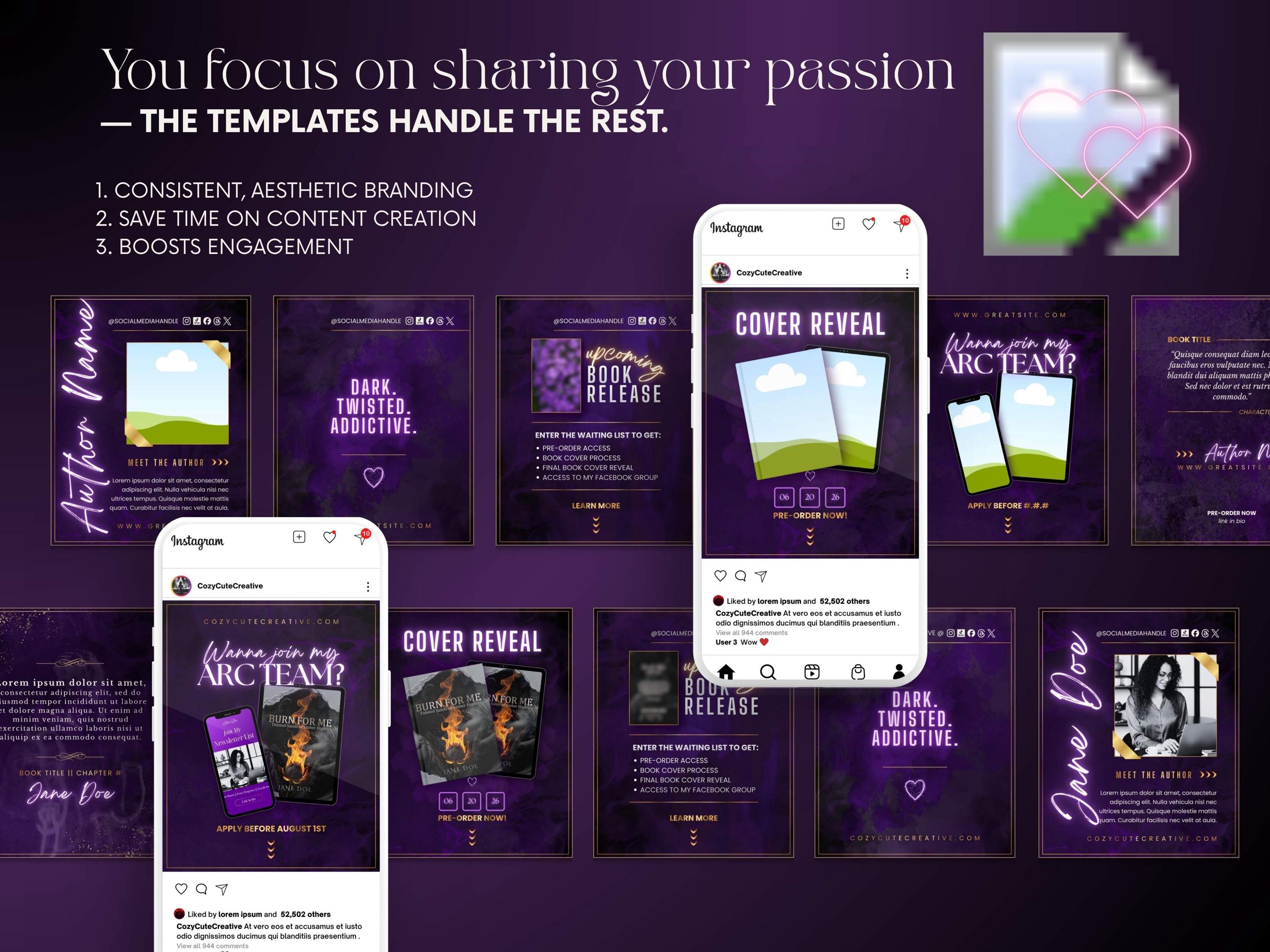 Editable Instagram Post Template for Dark Romance Authors - Purple Book ...