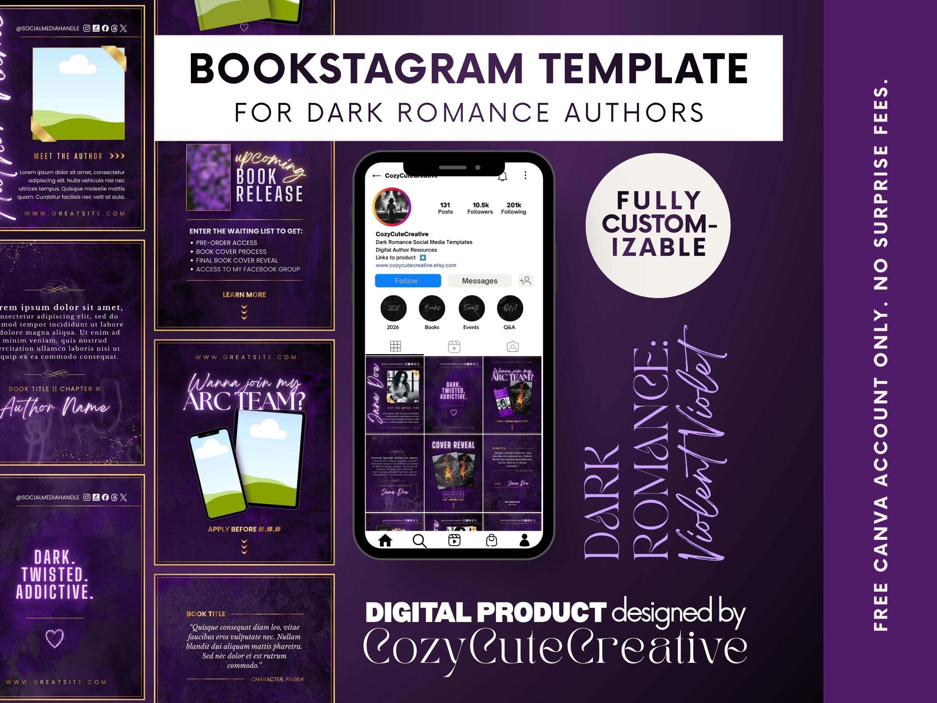 Editable Instagram Post Template for Dark Romance Authors - Purple Book ...