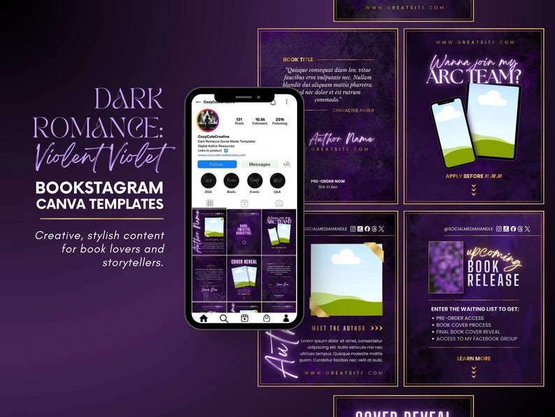 Editable Instagram Post Template for Dark Romance Authors - Purple Book ...