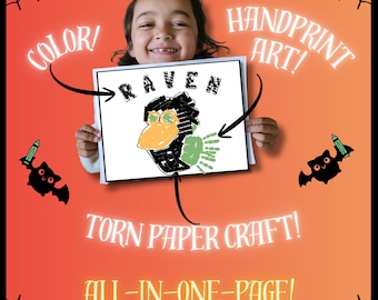 Raven Printables, Fall Handprint Crafts, Torn Paper Craftivity For Kids, Fall Kids Coloring Sheets, Fall Keepsake Crafts