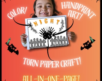Halloween Handprint Craft, Torn Paper Activity, Kids Coloring (Digital Download)