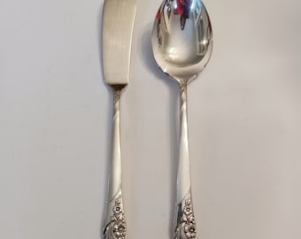Oneida Community EVENING STAR Silver Plate 1950 Butter Knife & Sugar Spoon~See Full Description