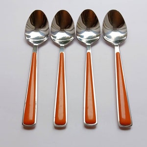 4~Cambridge FIESTA MERENGUE Tangerine Oval Place Soup Spoons~See Full Description