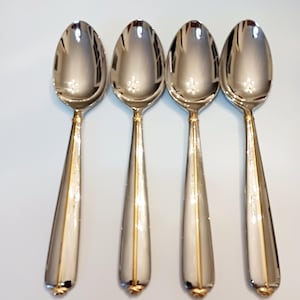 4~Mikasa TRAPUNTO D&#39;ORO Stainless 18-8 Place Oval Soup Spoons~Korea~See Full Description
