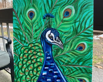 ZWPT233 pretty 100% hand-painted two peacocks wall art oil painting on canvas 