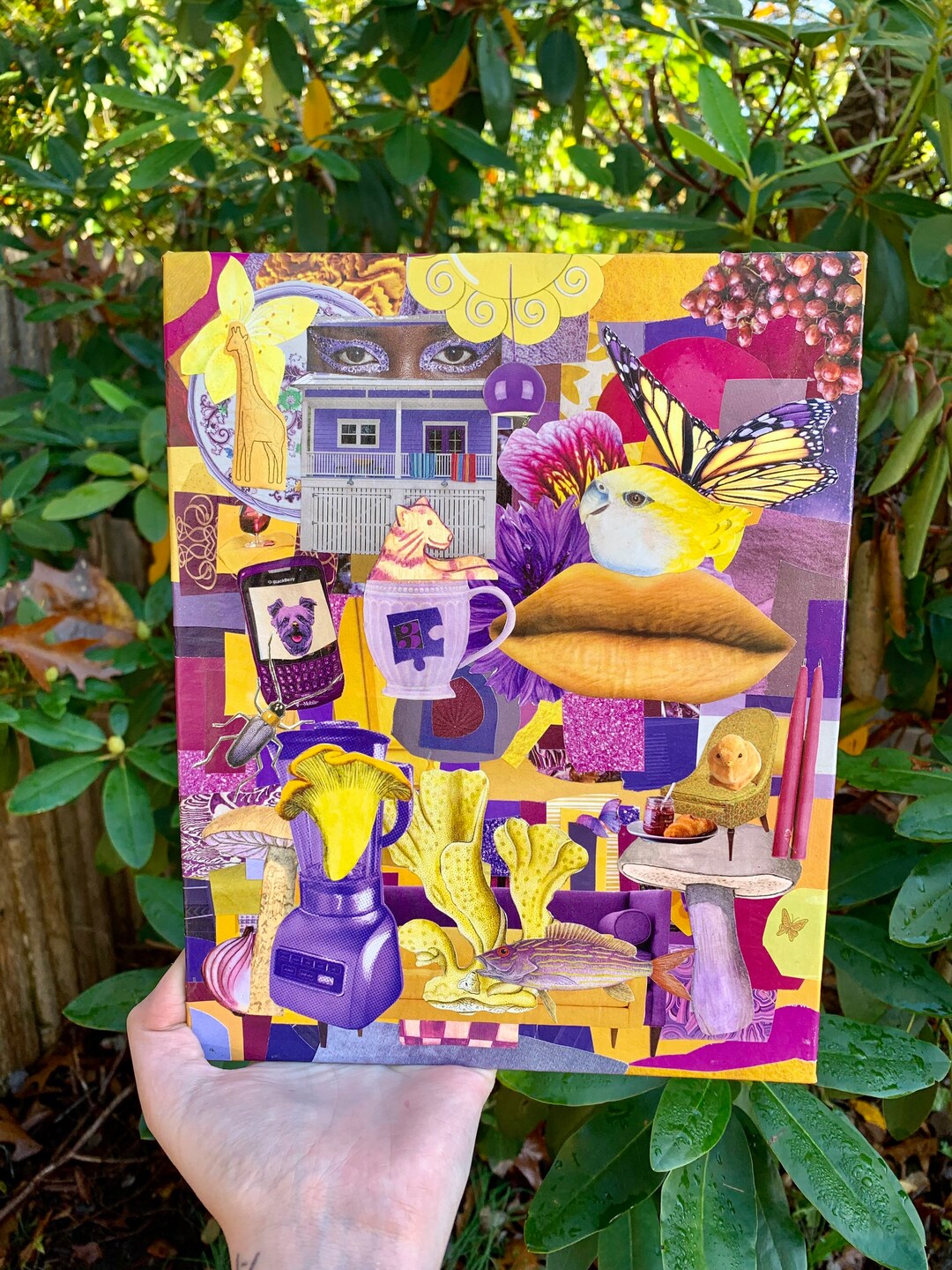 Purple and Yellow Collage/ Original Collage Art/ Trippy Collage Art