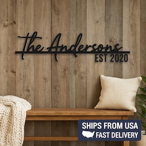 Personalized Metal Family Name Sign – Custom Last Name Wall Decor – Wedding Gift – Matte Black Sign – Ships from USA