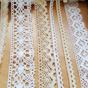 Lace trim bobbin lace white ecru black cotton lace crochet trim