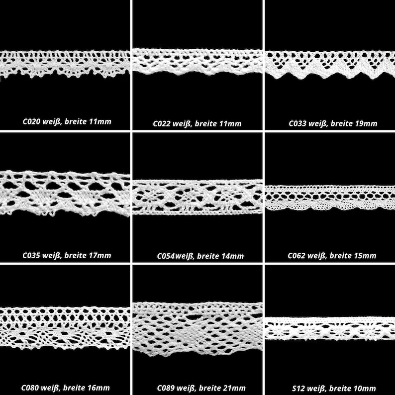 Lace trim bobbin lace white ecru black cotton lace crochet trim image 3