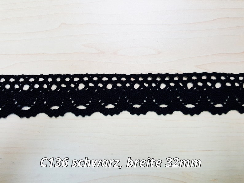 Spitzenborte Klöppelspitze schwarz Baumwolle Spitze Häkelborte C136 - 32mm breit