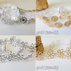 1 m flowers daisies width 20 mm border applique ribbon scrapbooking silver gold