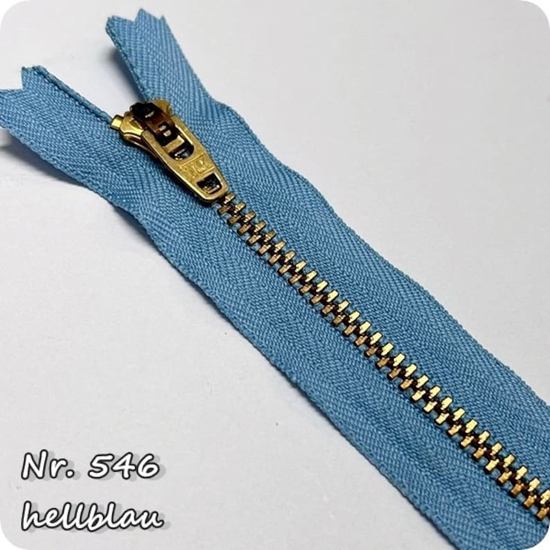 YKK Metall Reißverschluss gold 10/12/14/16/18/20cm nicht teilbar 3mm Autolock 546 - hellblau