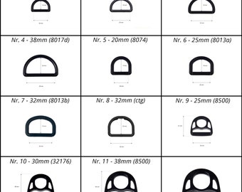 D-Ring 20/25/32/38mm Halbring  Kunststoff schwarz
