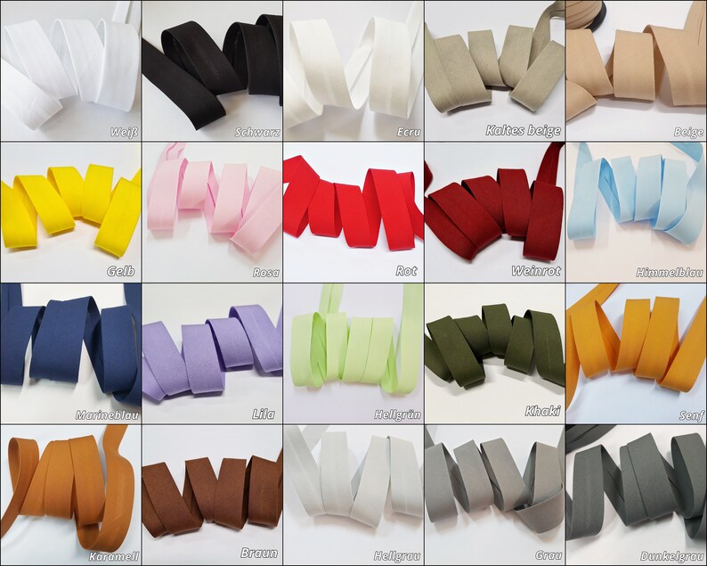 10 m Schrägband 25mm Baumwolle doppelt gefalzt Einfassband / verschiedene Farben Bild 1
