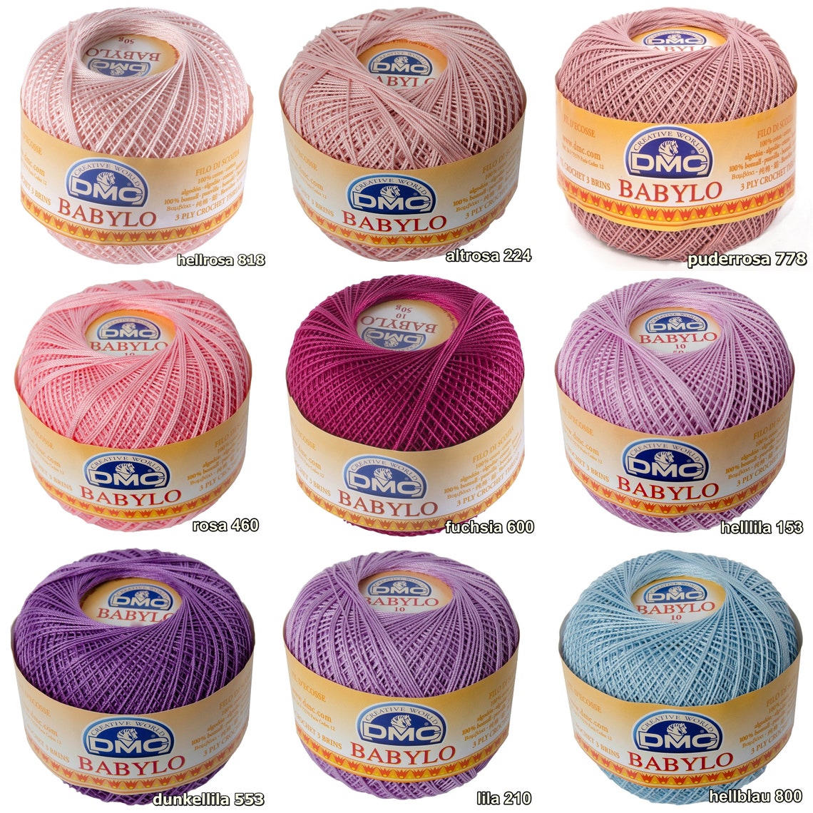 Aunt Lydia Häkelgarn Classic – 3 Packungen, Stärke 10, 100% Baumwolle, Farbe Lila