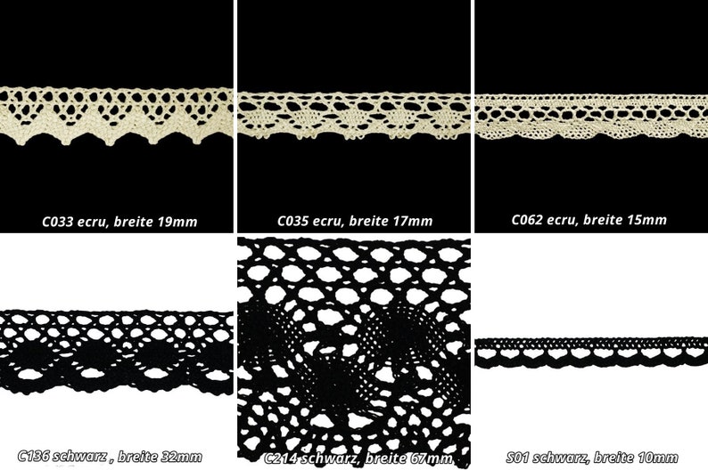 Lace trim bobbin lace white ecru black cotton lace crochet trim image 6