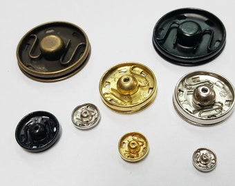 Snap fasteners for sewing 5, 6, 7, 8, 10, 11, 12, 14, 16, 19, 21, 23, 25, 28 mm silver, gold, antique brass, dark nickel, black metal rustproof