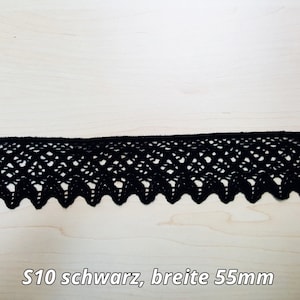 Spitzenborte Klöppelspitze schwarz Baumwolle Spitze Häkelborte S10 - 55mm breit