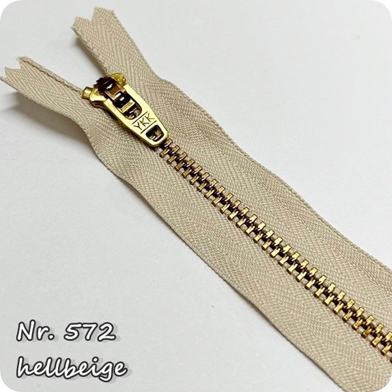 YKK Metall Reißverschluss gold 10/12/14/16/18/20cm nicht teilbar 3mm Autolock 572 - hellbeige