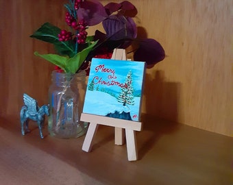 Christmas Tree Merry Christmas Mini Canvas with Easel