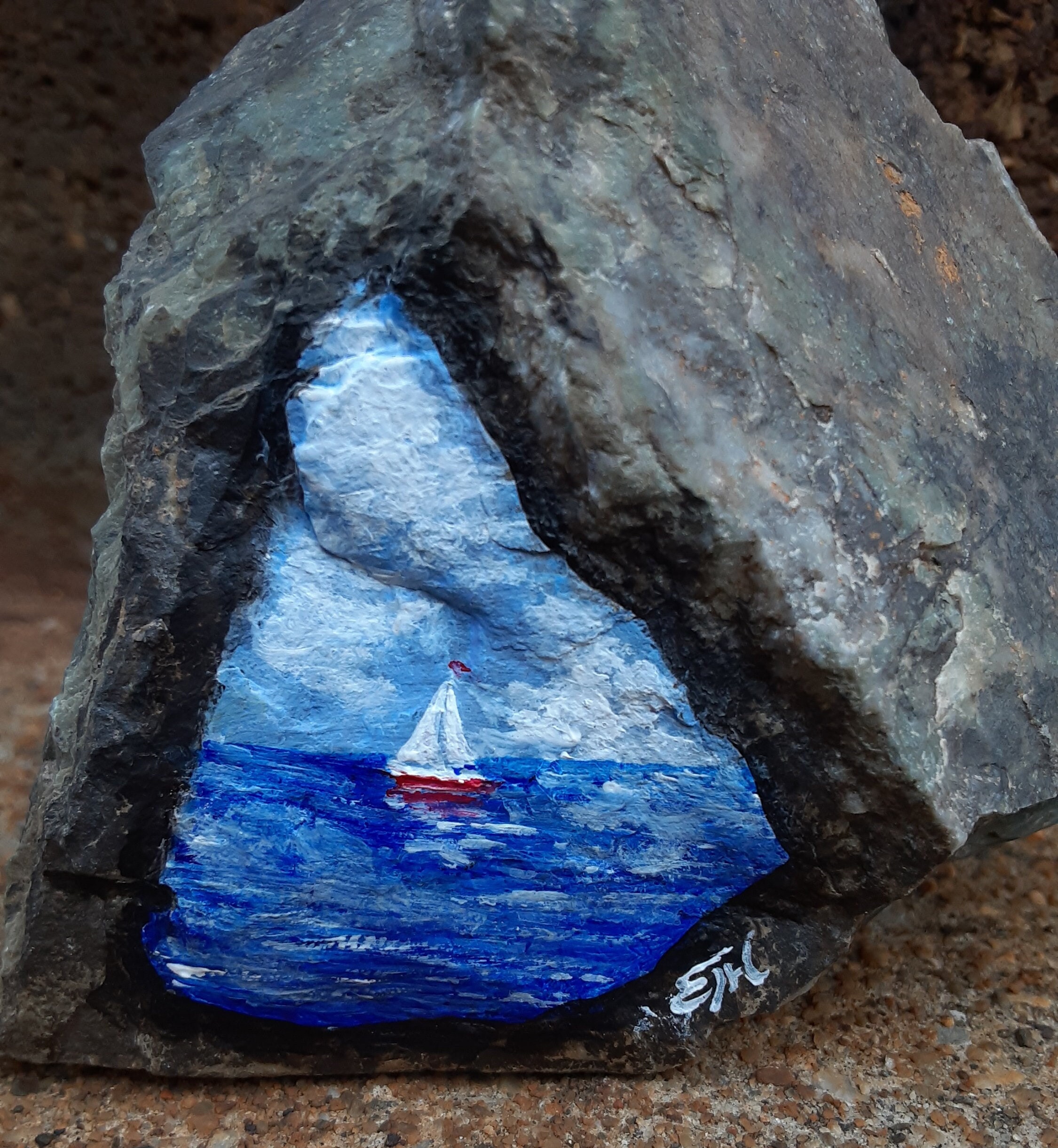 Sailboat Rock Painting, Seascape, Coast Painting, Nautical Decor ...
