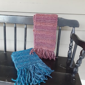 Chunky Hand-knit Wool Scarf, Simple Warm Knit Scarf, Bulky Scarf, Handmade Winter Gift, Winter Scarf, Warm Winter Scarf, Scarf with Tassels