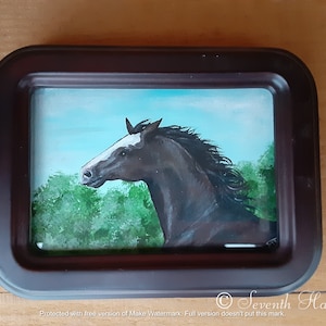 Running Bay Horse - framed acrylic horse painting on paper