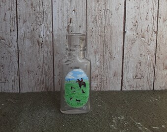 Foxhunting Painting, Miniature Painted Antique Glass Bottle, Vintage Medicine Bottle, Traditional English Painting, Painted Bottle