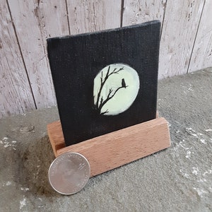 Miniature Bird Silhouette Glow-in-the-dark Acrylic on Canvas Painting