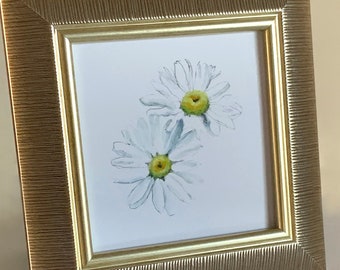 Daisies, Summer Print, Daisy, Oxeye Daisy, Wildflowers, Summer Flowers, Framed Art Print, Botanical Art, Watercolour flower painting by Dion