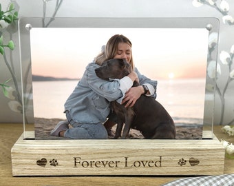 Forever Loved Pet Memorial Photo Frame | Wooden Base, 6x4 Photo | Remembrance Keepsake Heart & Paw Print Bereavement Gift