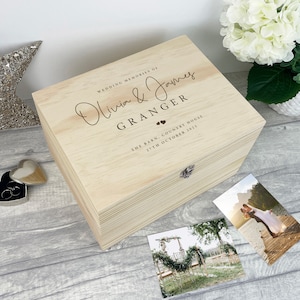 Boîte souvenir souvenir de mariage en bois personnalisée - 5 tailles | Cadeau de mariage | Cadeau pour couple | Cadeau souvenir de mariage | Boîte souvenir du jour du mariage