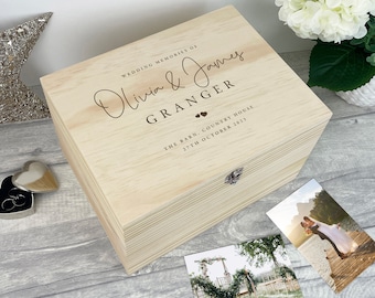 Personalised Wooden Wedding Keepsake Memory Box - 5 Sizes (16cm | 20cm | 26cm | 30cm | 36cm)