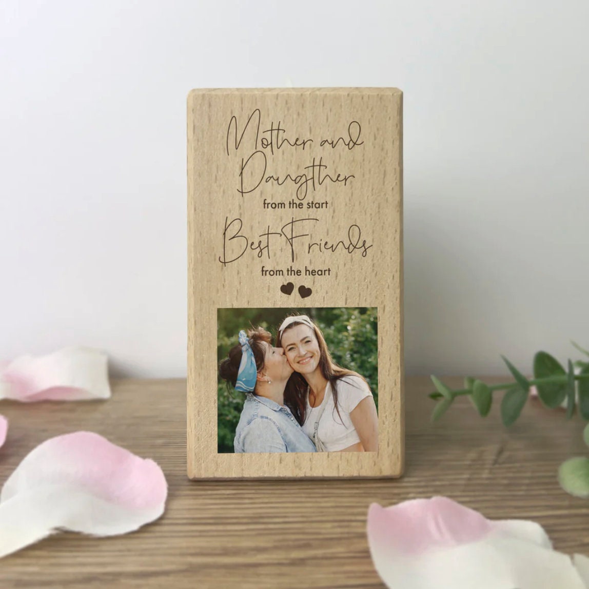 Portacandele In Legno Personalizzato Con Foto | Mamma E Figlia | Scritta 'Best Friends' | Regalo Per Natale, Compleanno, Festa Della Mamma | Faggio Massello 5,5x5,5x10 Cm