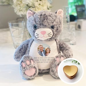 Personalisierter Erinnerungs-Teddybär mit Fotoasche für Katzen, Haustier-Gedenkstück (30 cm), Geschenk zum Mitgefühl bei Katzenverlust, Erinnerungsgeschenk für Haustiere