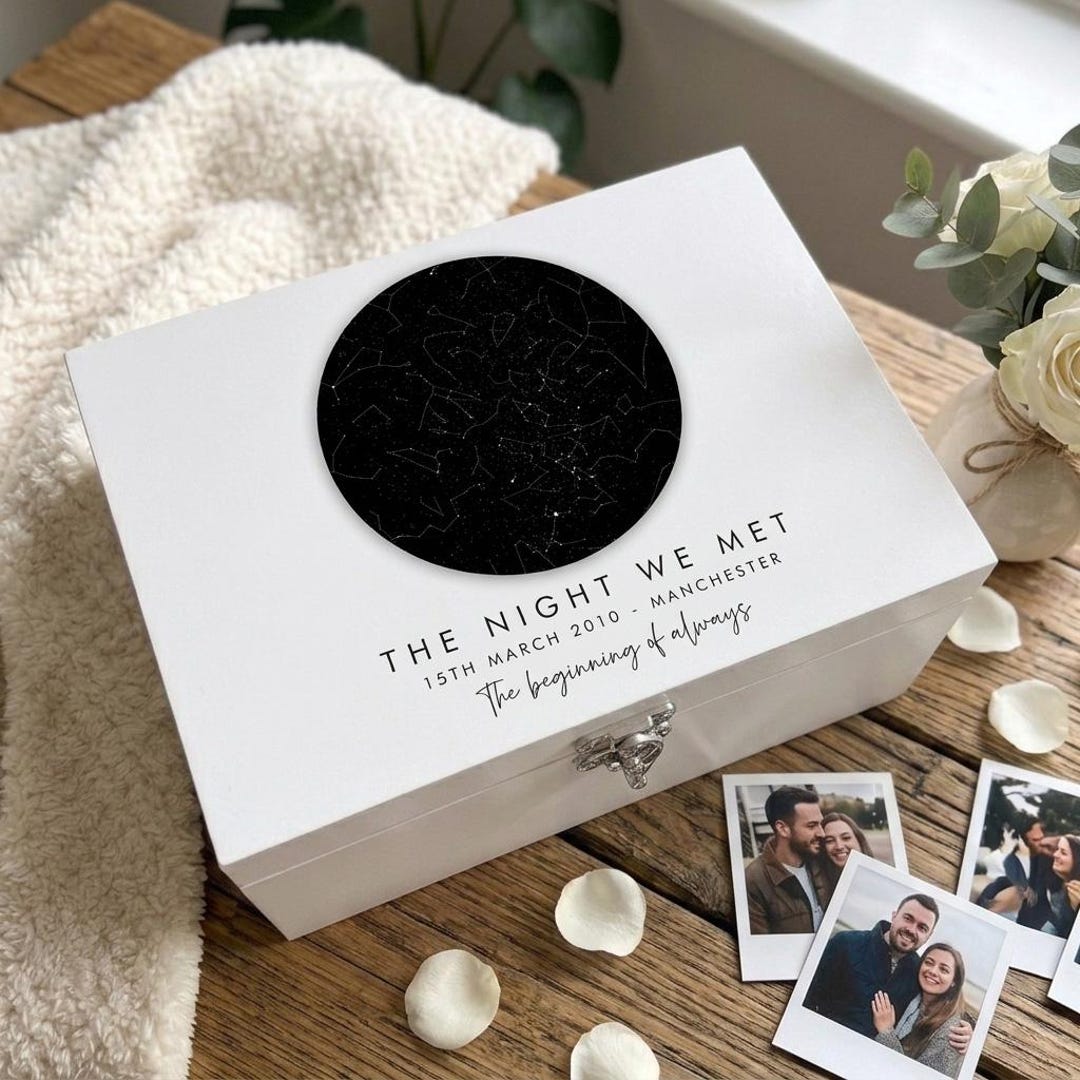 Costellation Box Personalised Star Constellation Design White Memory Box - 3 Sizes (22cm ...