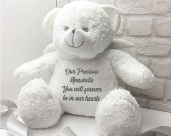 Personalised Angel Wings Memory Bear Ashes Keepsake | Teddy Bear Cremation Urn for Human or Pet Ashes Memorial Gift