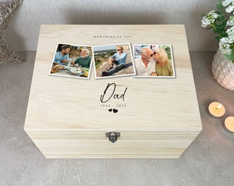 Personalised Pine Wooden Memorial Photo Keepsake Memory Box - 4 Sizes (20cm | 26cm | 30cm | 36cm)