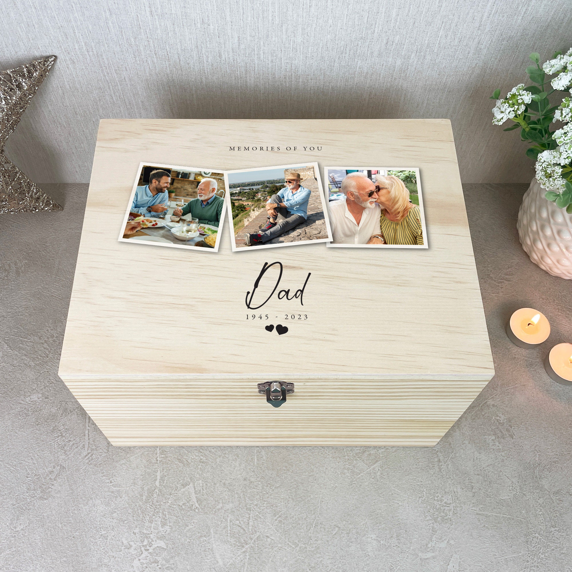Personalised Wooden Memorial Box With Photo Lid, Bereavement