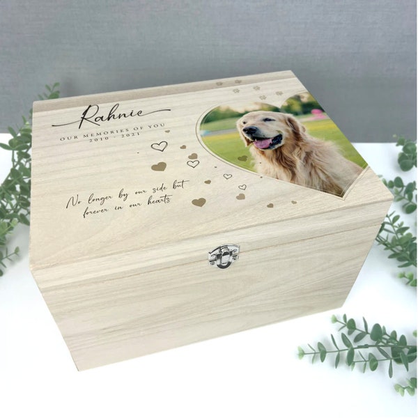 Personalised Large Pine Wooden Pet Memorial Photo Memory Box - 4 Sizes (20cm | 26cm | 30cm | 36cm)