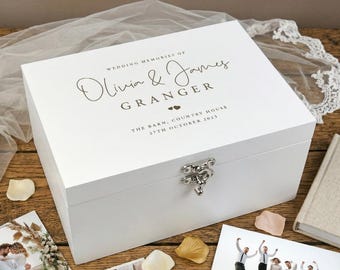 Personalized White Wooden Engraved Wedding Memory Box | Keepsake Gift