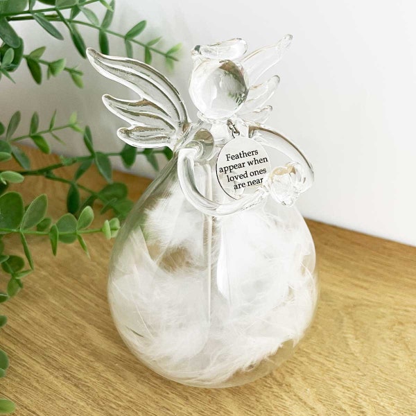 Feathers Appear When Loved Ones Are Near Large Feather Filled Glass Memorial Angel