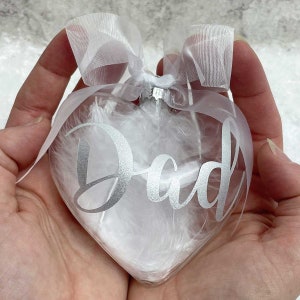 Feather Filled Personalised Heart Glass Memorial Bauble